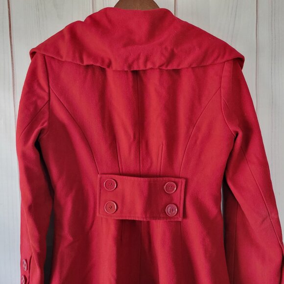 Express Pea Coat w/Leopard Interior, Wool Blend, Button Front, Women’s S, Red - Picture 5 of 9